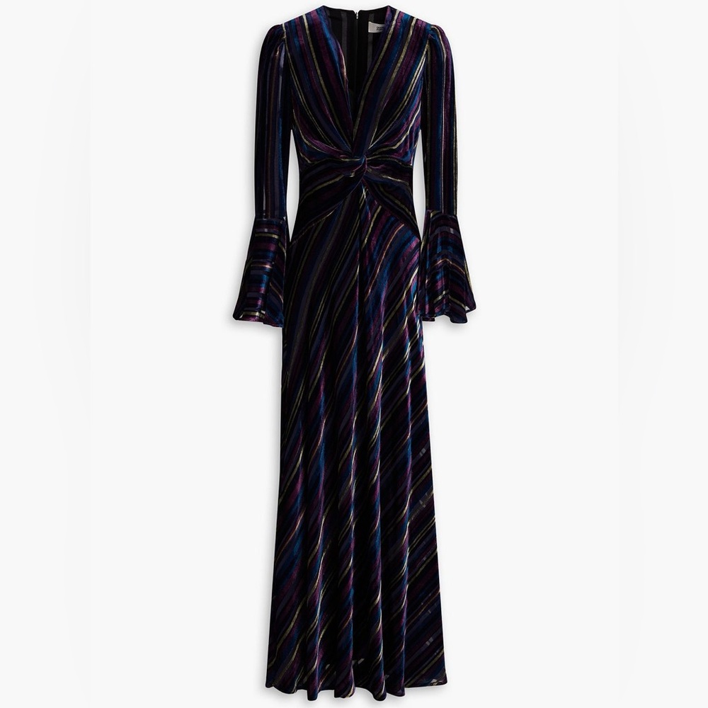 DIANE VON FURSTENBERG Sudha twisted striped devoré-velvet maxi dress DVF NWT 0